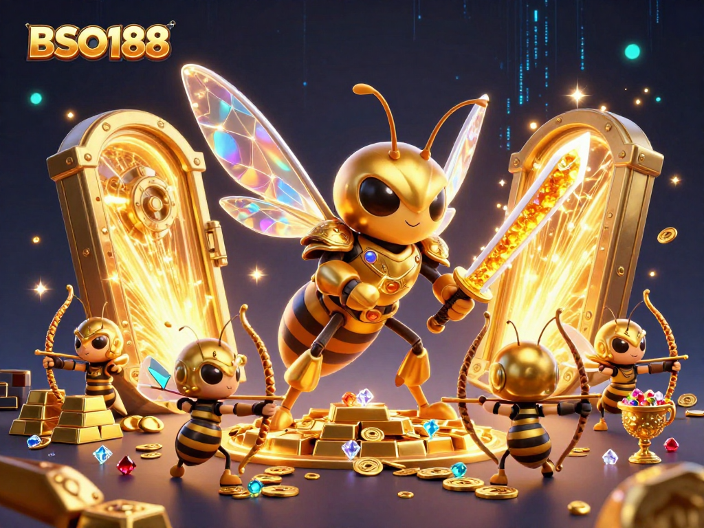 Engage in vibrant gameplay with BSO188 at the center and dazzling gold treasures around.