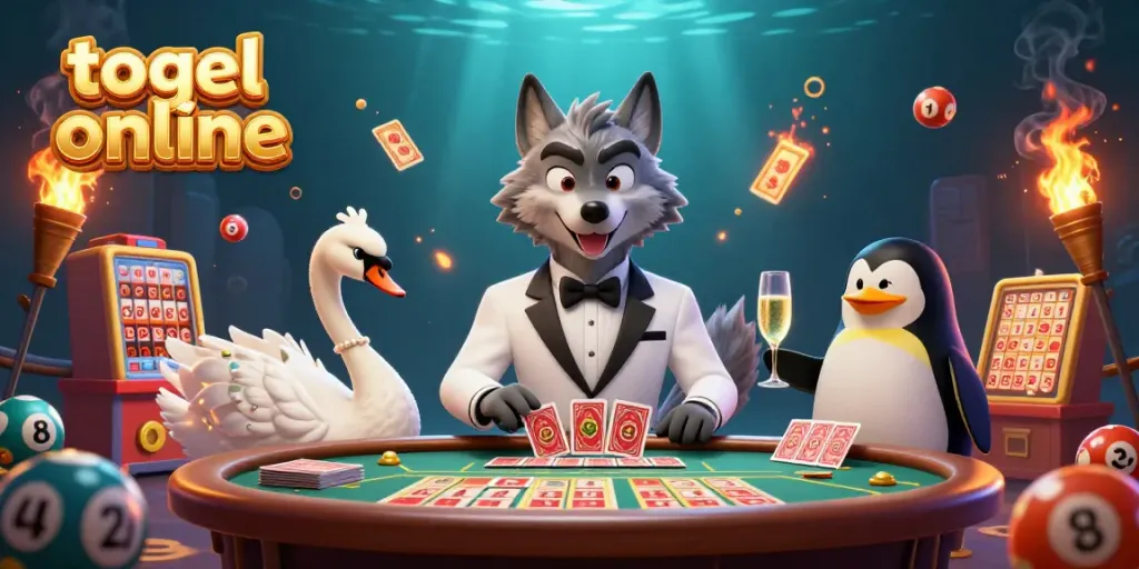 Menangkan togel online melalui ilustrasi dinamis dengan serigala, angsa, dan penguin di meja baccarat.