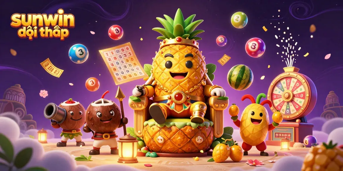 Experience the thrill of sunwin đổi thưởng as the golden pineapple king reigns over a vibrant beach casino.