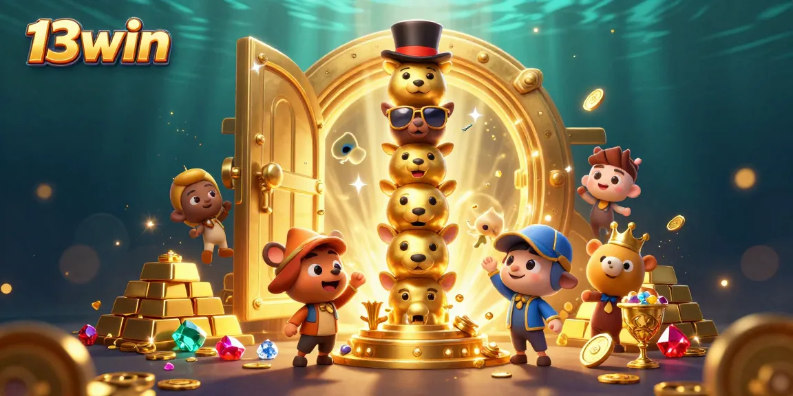 Experience thrilling wins at 13win with vibrant 3D casino elements and a dynamic golden totem.