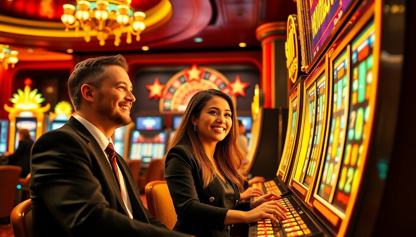 Players enjoying the thrill of slot gacor machines in a luxurious casino setting.