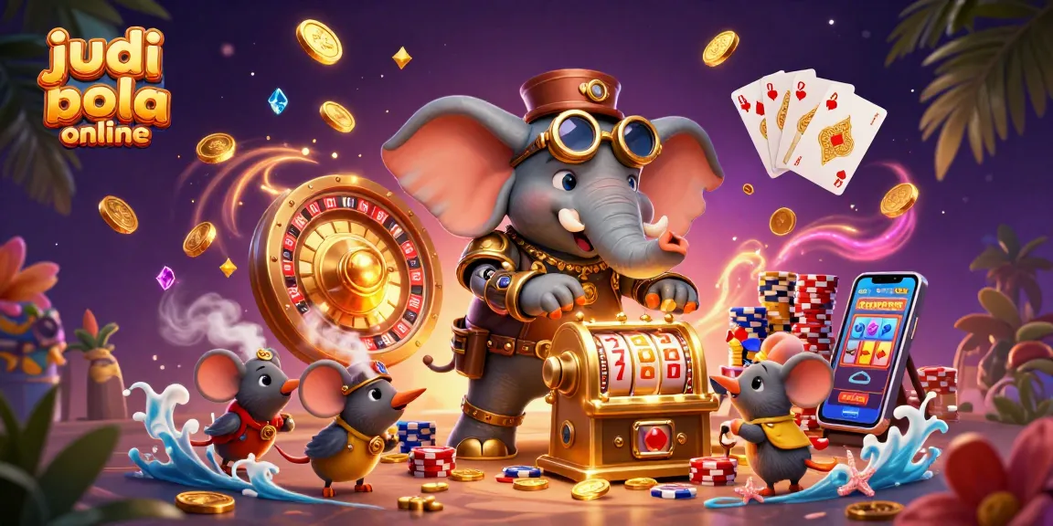 Experience thrilling judi bola online action with a colorful, dynamic steampunk scene featuring characters and casino games.