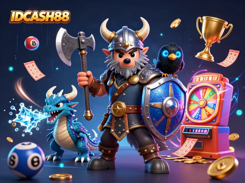 Experience exciting lottery gameplay with IDCASH88's vibrant digital illustration showcasing thrilling game elements.
