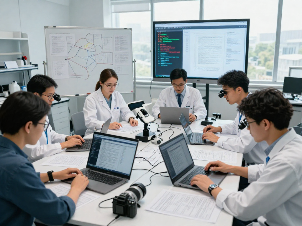 Document fraud detection team analyzing documents with advanced tech in a collaborative lab.