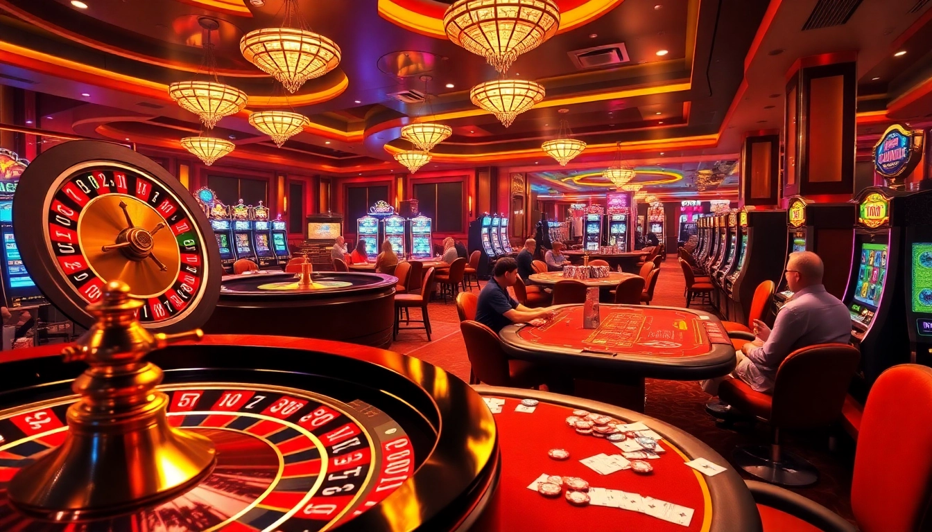 Experience the excitement of online gambling at 78win.dental with vibrant casino visuals featuring roulette, poker, and slot machines.