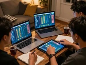 Players making quick bets on yowesjp during an engaging online togel gaming session at home
