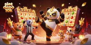 Memenangkan slot depo 10k dengan ilustrasi menarik dari kung fu panda dan penonton hewan yang bersemangat.
