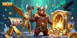 Engage in thrilling slot action at NK88 with Viking and eagle champions amid treasures.