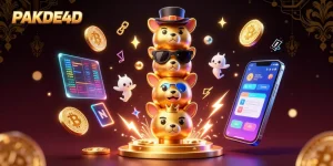 Engage with PAKDE4D through immersive 3D illustration showcasing vibrant casino elements and crypto themes.