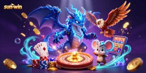 Win big with sun-win: A vibrant, action-packed illustration of casino excitement and luck.