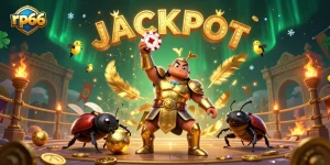 Win big at rp66 with a unique 3D beetle-themed illustration showcasing gaming excitement.
