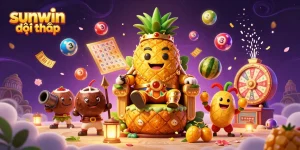 Experience the thrill of sunwin đổi thưởng as the golden pineapple king reigns over a vibrant beach casino.