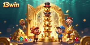 Experience thrilling wins at 13win with vibrant 3D casino elements and a dynamic golden totem.